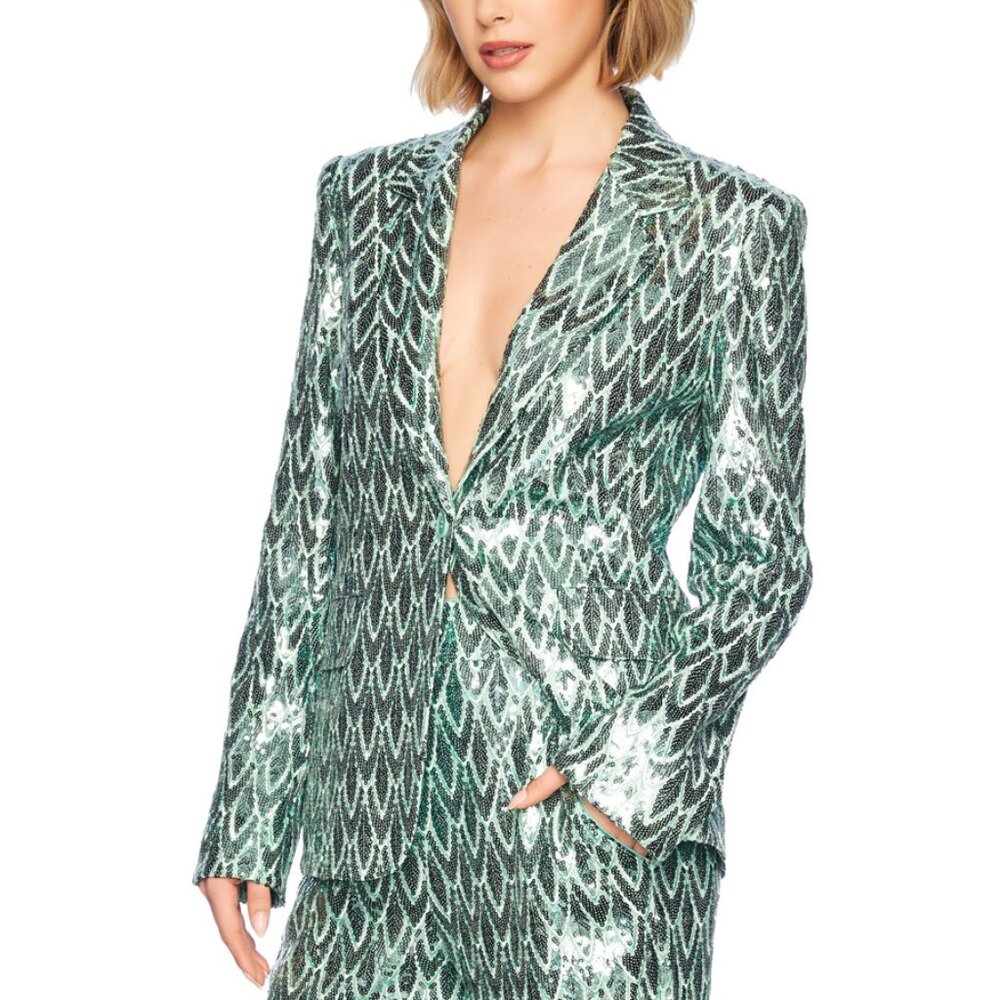 Nwt Susana Monaco Feather Sequin Blazer In Mint Chip Size S